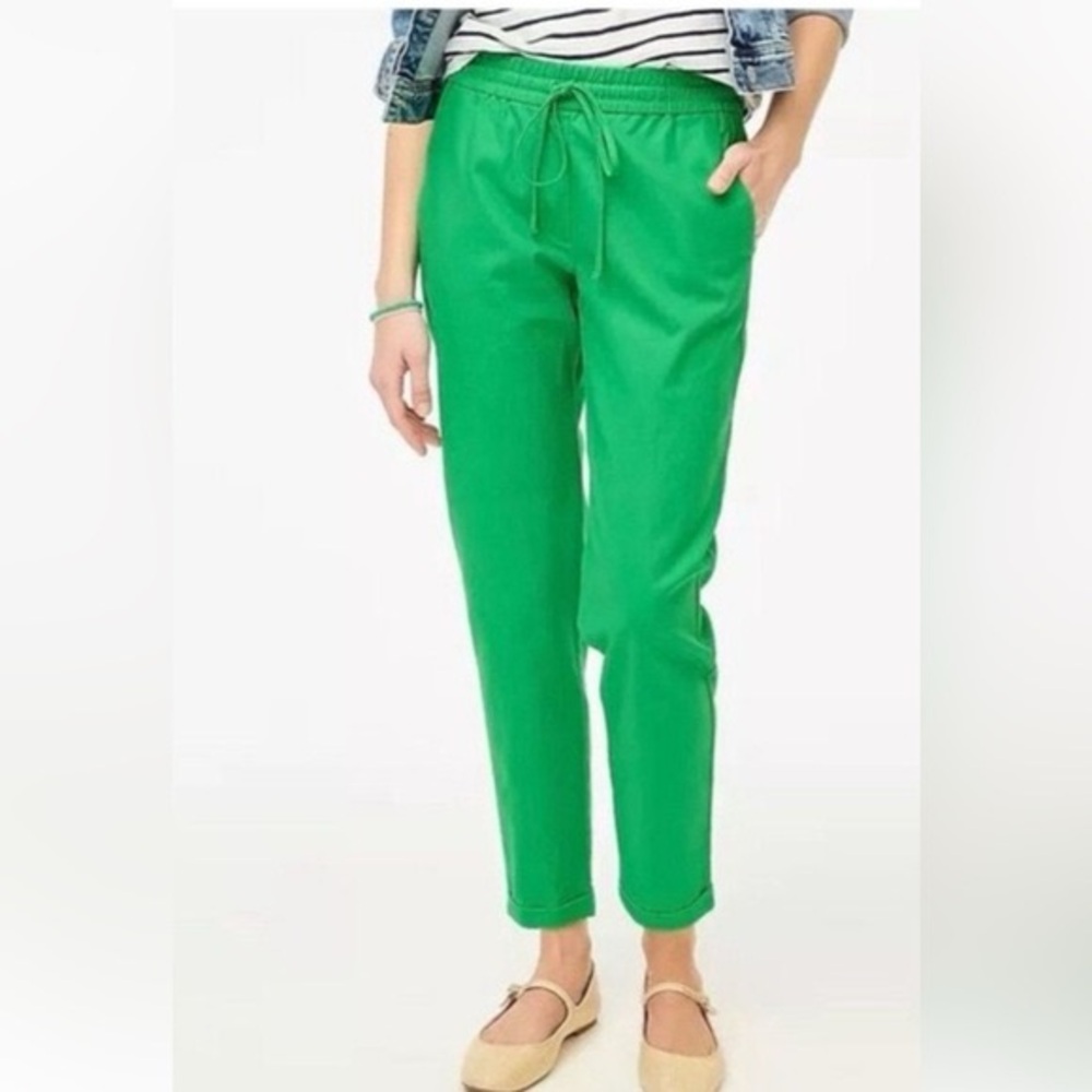 J. Crew Green Linen Pants with Tapered Cuff